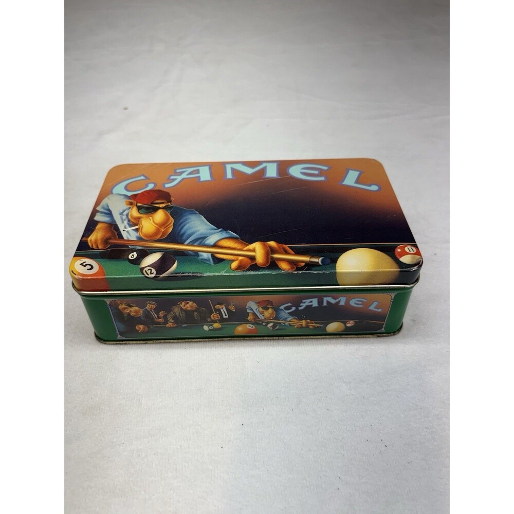 Vintage 1990s Joe Camel Playing Pool Cigarettes Metal Tin Collectible Zippo Box